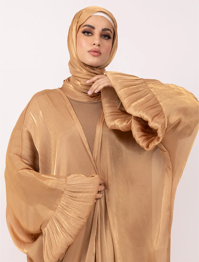 Camel Open Organza Kaftan Set